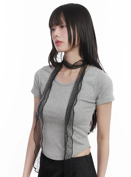 sheer-polka-dot-scarf-cu520 / Black