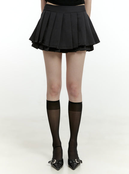 pleated-layered-mini-skirt-cl426 / dark gray