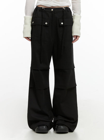 string-boot-cut-parachuate-pants-cs430 / Black