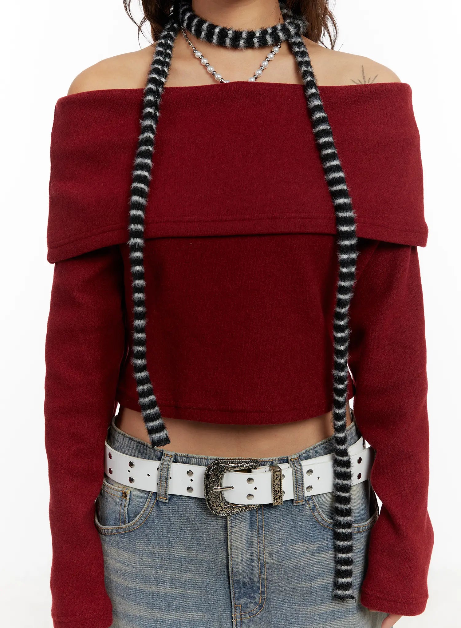 chic-off-shoulder-knit-top-cd517 / Black