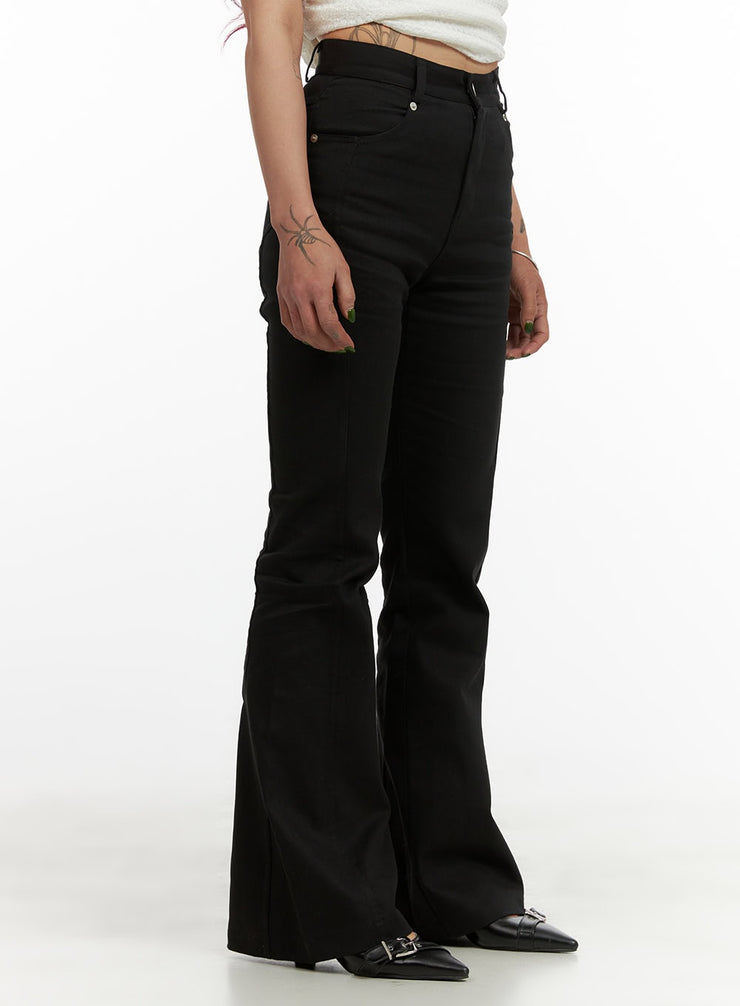 solid-bootcut-cotton-pants-cy430 / Black