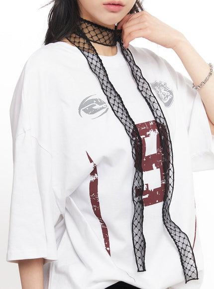 diamond-lace-sheer-scarf-ca516 / Black