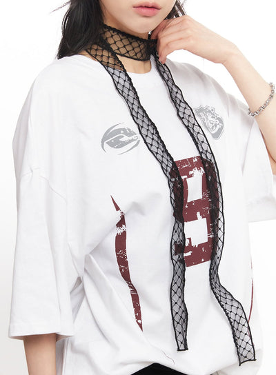 diamond-lace-sheer-scarf-ca516 / Black