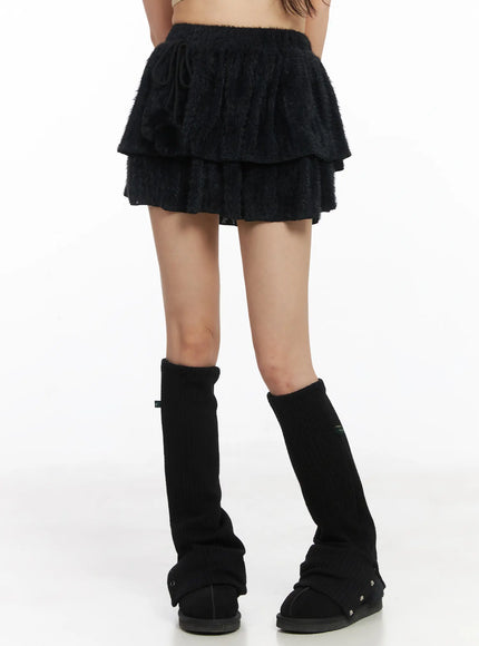 pom-pom-tiered-mini-skirt-cd526 / Black