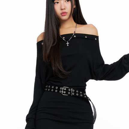 chic-off-shoulder-mini-dress-co514 / Black