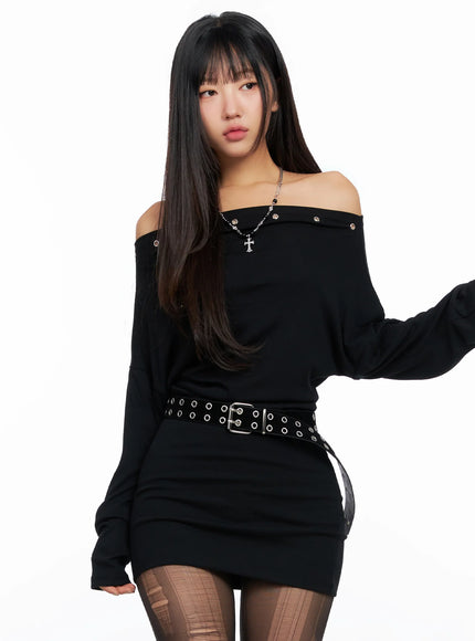 chic-off-shoulder-mini-dress-co514 / Black
