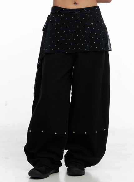 asymmetric-polka-dot-mesh-wrap-mini-skirt-cs524 / Black