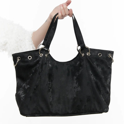 faux-leather-eyelet-tote-bag-cn511 / Black