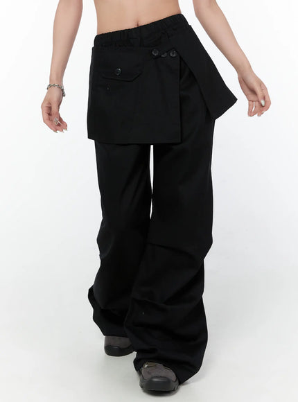 button-detail-skirt-pants-cy514 / Black