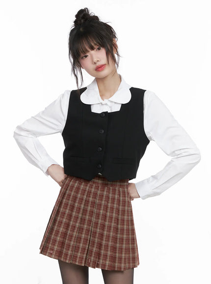 square-neck-button-crop-vest-cg519 / Black