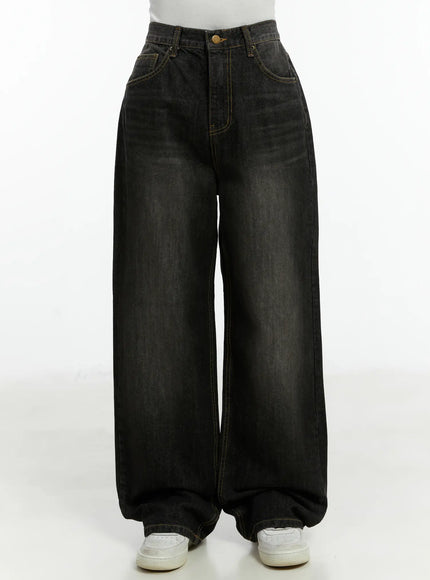 haze-washed-wide-leg-jeans-cd523 / Black