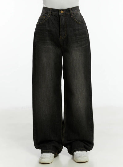 haze-washed-wide-leg-jeans-cd523 / Black