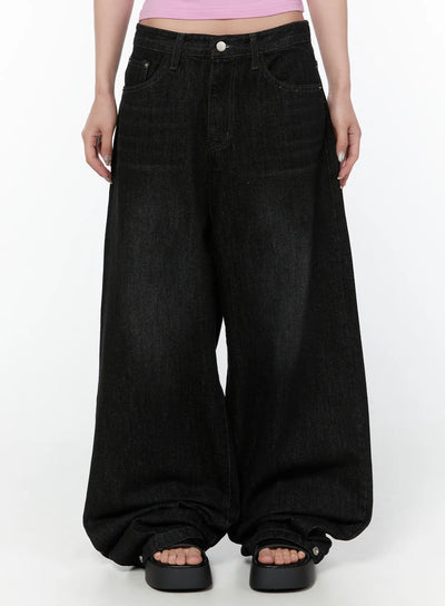 jax-snap-button-dark-wash-wide-leg-jeans-iy514 / Black