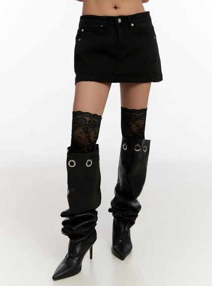 distressed-cotton-mini-skirt-cn527 / Black