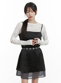 sheer-hem-sleeveless-mini-dress-ca404 / Black