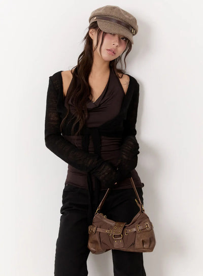layered-lace-tie-cardigan-cn527 / Black