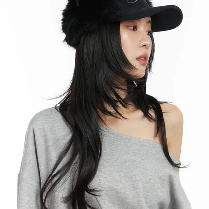 faux-fur-embroidered-baseball-cap-cd508 / Black
