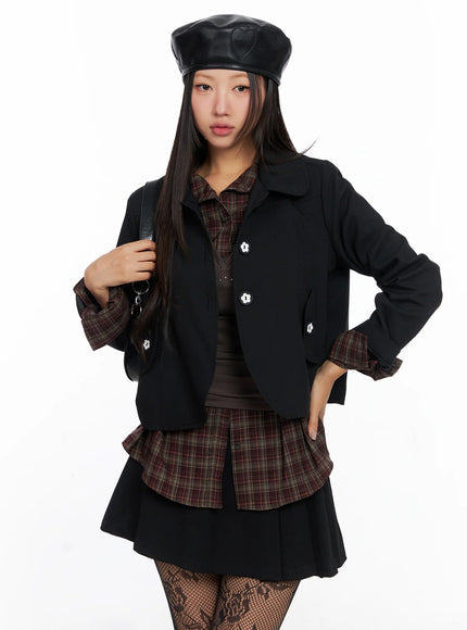 button-up-cropped-jacket-co515 / Black