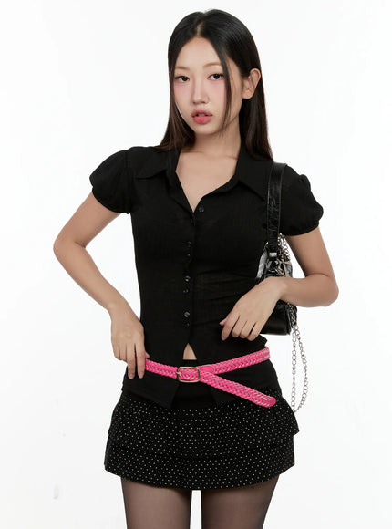 sheer-button-up-collared-top-cl531 / Black