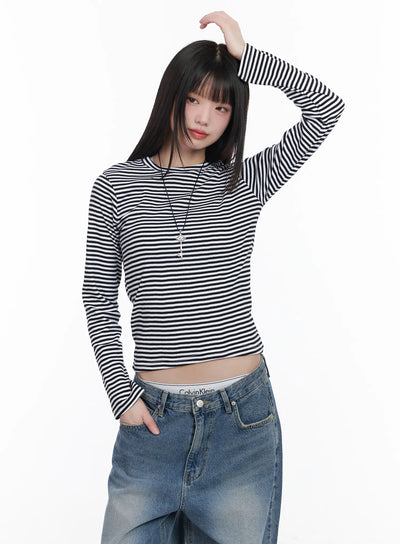 slim-fit-striped-long-sleeve-tee-cm526 / Black