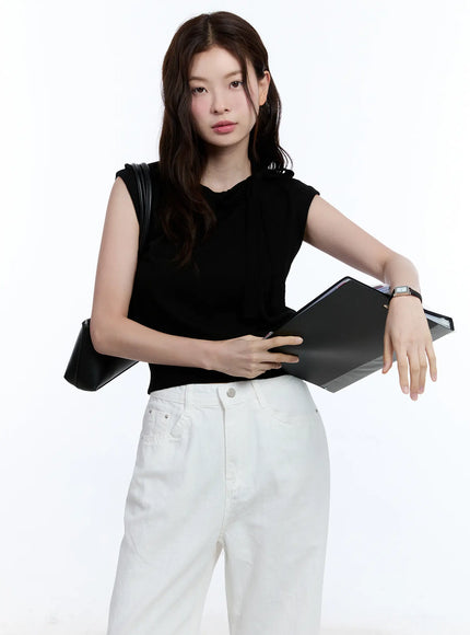 ribbon-sleeveless-sweater-cu513 / Black