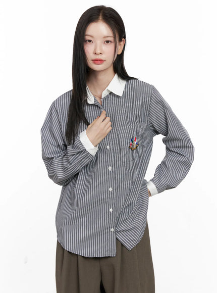 embroidered-stripe-shirt-cn504 / Black