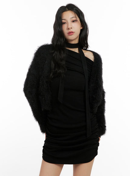 fuzzy-cropped-cardigan-cn416 / Black