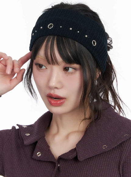 studded-ring-detail-hairband-cm526 / Black