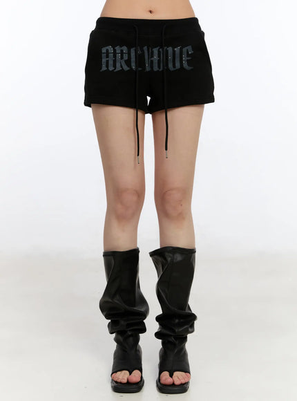 graphic-print-high-waist-shorts-ca508 / Black