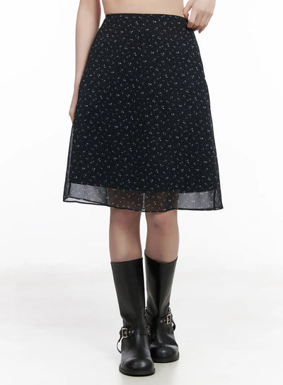 floral-midi-chiffon-skirt-ca510 / Black
