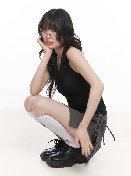 collared-halter-neck-tank-top-cy521 / Black