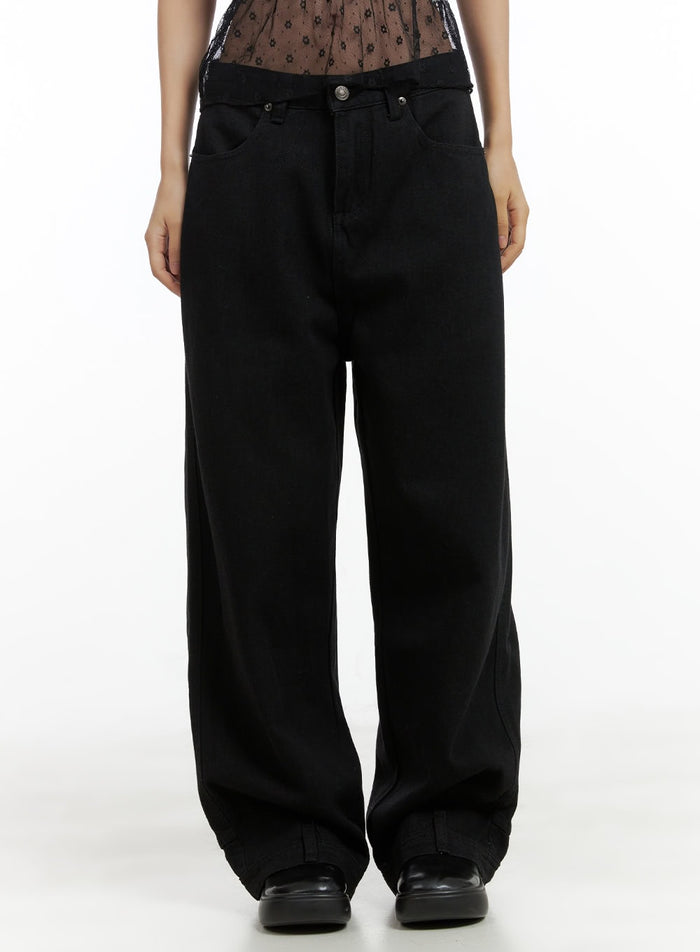solid-loose-fit-baggy-jeans-unisex-cl418 / Black