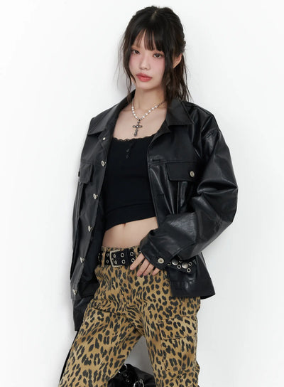 vegan-leather-oversized-jacket-cm526 / Black