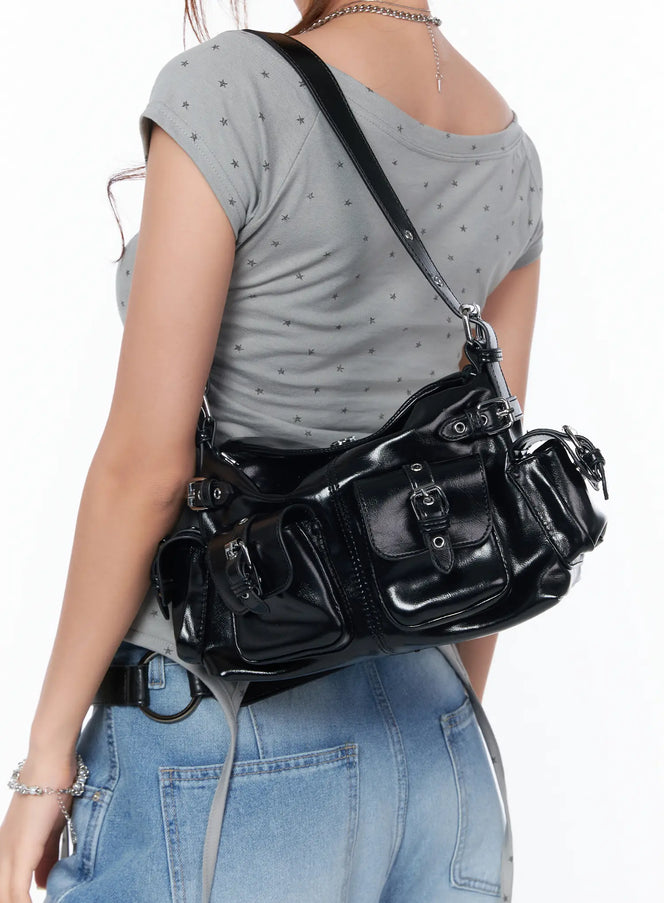multi-pocket-belt-shoulder-bag-ca514 / Black