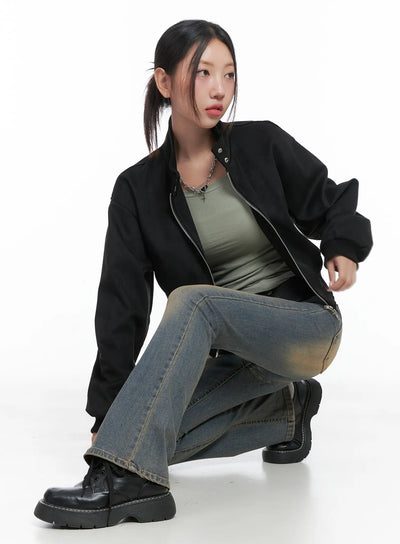 suede-two-way-zip-jacket-cs502 / Black