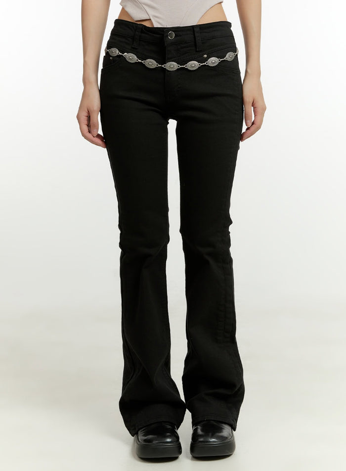 solid-cotton-bootcut-pants-cu428 / Black