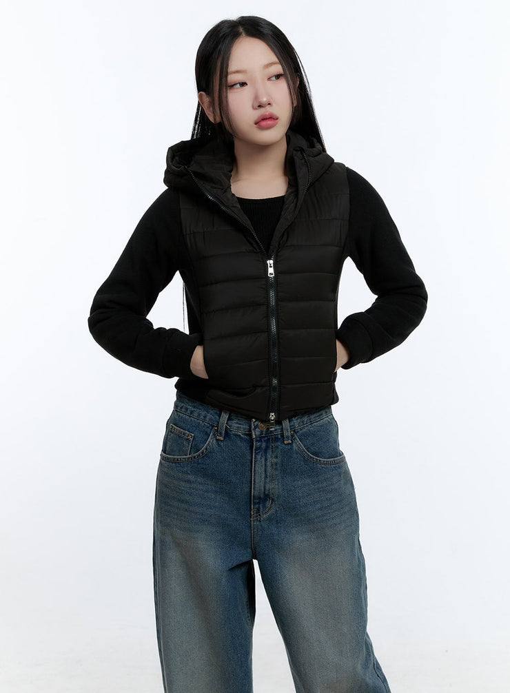 slim-fit-hooded-puffer-vest-cd424 / Black