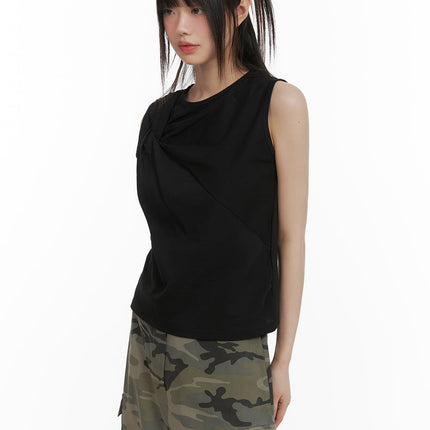 cotton-unbalanced-sleeveless-top-ca418 / Black