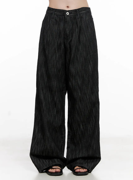 yuha-wide-leg-pintuck-denim-jeans-cl523 / Black