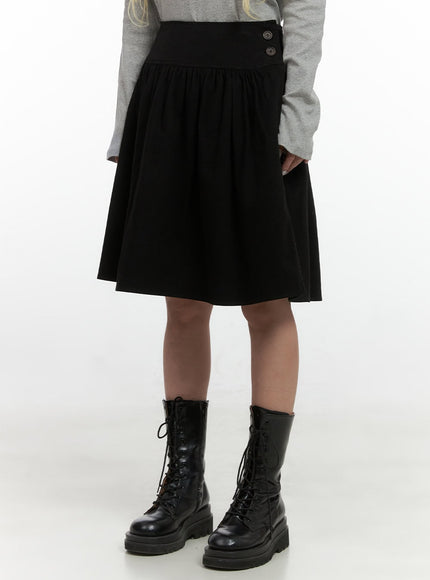 chic-buttoned-flare-cotton-midi-skirt-cs426 / Black