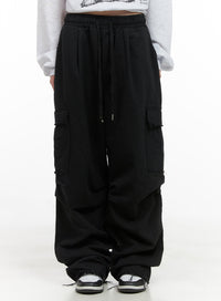 cotton-banded-waist-cargo-pants-cs412 / Black