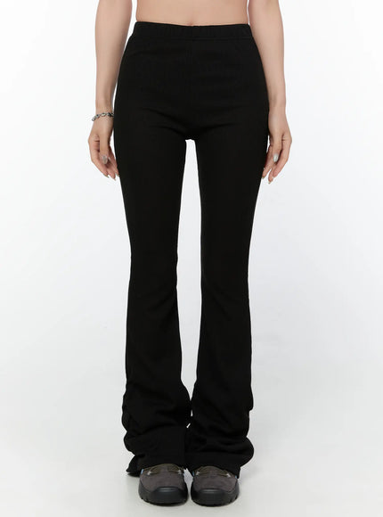 ribbed-shirring-bootcut-pants-cy515 / Black