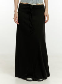 solid-banded-maxi-skirt-cu428 / Black