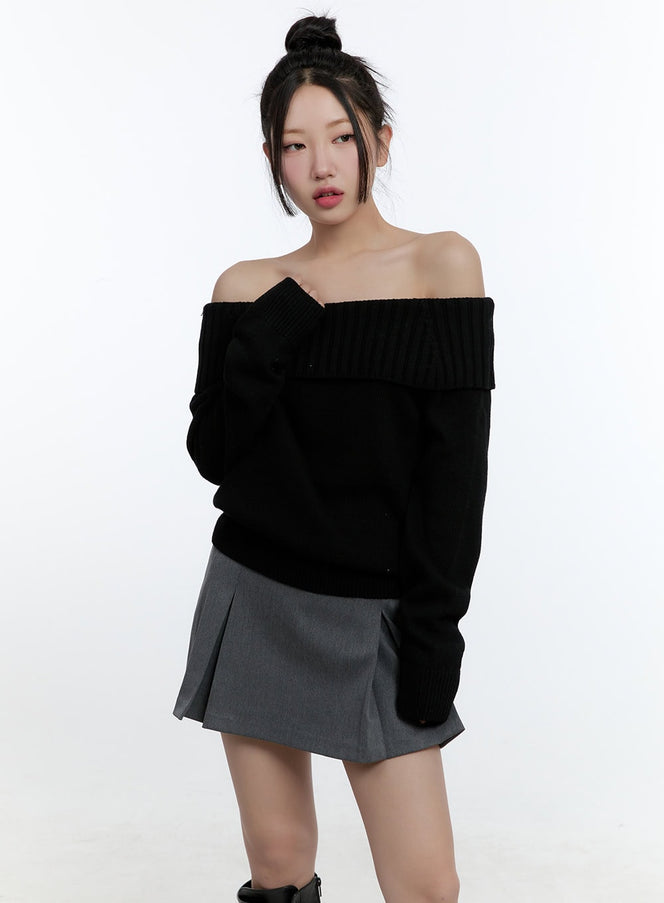 wool-blend-off-shoulder-sweater-cd424 / Black