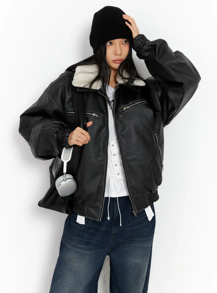 oversized-faux-fur-collar-jacket-co528 / Black