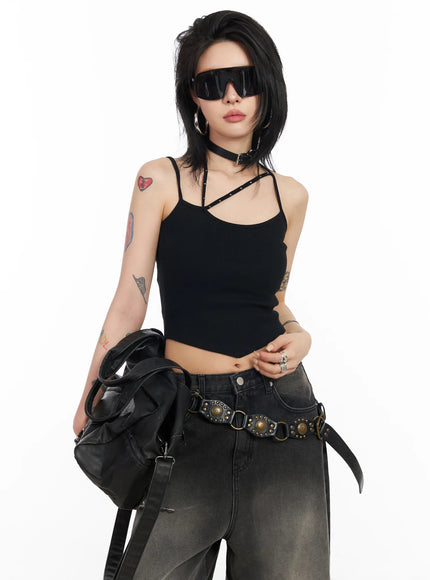 edgy-double-strap-tank-top-cd1202 / Black
