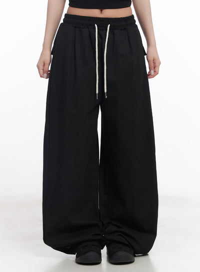 cotton-buttoned-wide-leg-pants-cy527 / Black