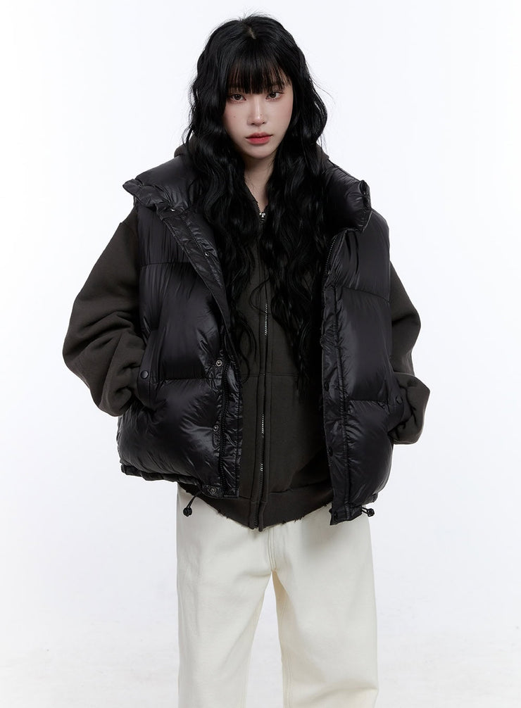 oversized-chic-zip-up-puffer-vest-cd419 / Black