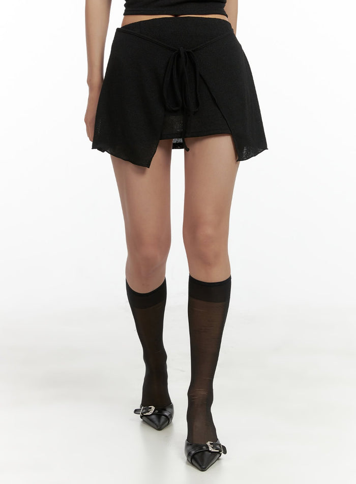 wrap-tie-mini-skirt-set-cl418 / Black