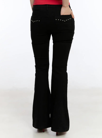 studded-pocket-hip-pad-bootcut-pants-ca507 / Black